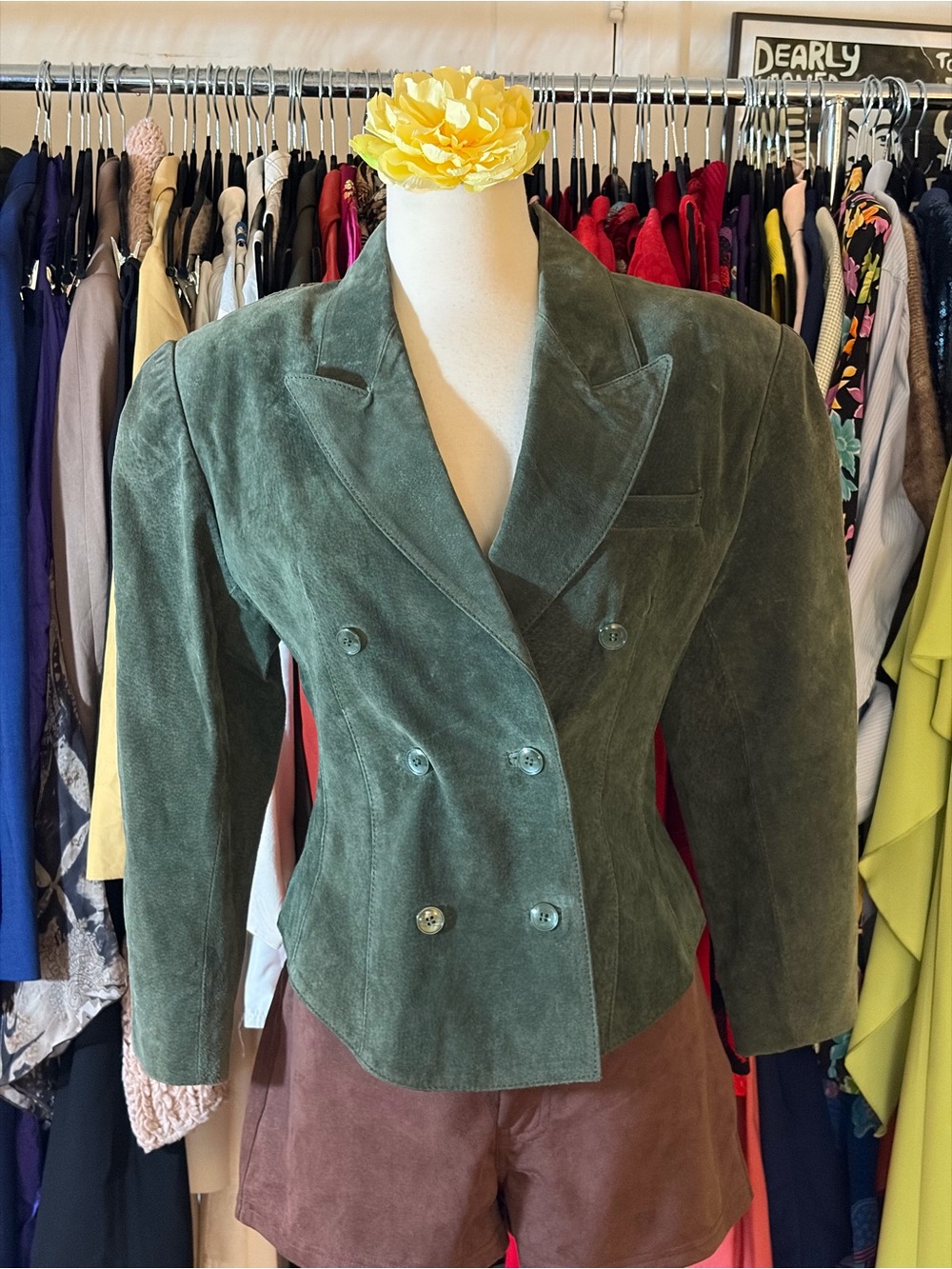 1980’s Women’s Double-Breasted Suede Jacket - Forest Green